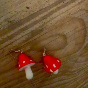 Red Mushroom Earrings, medium sized , dangle
